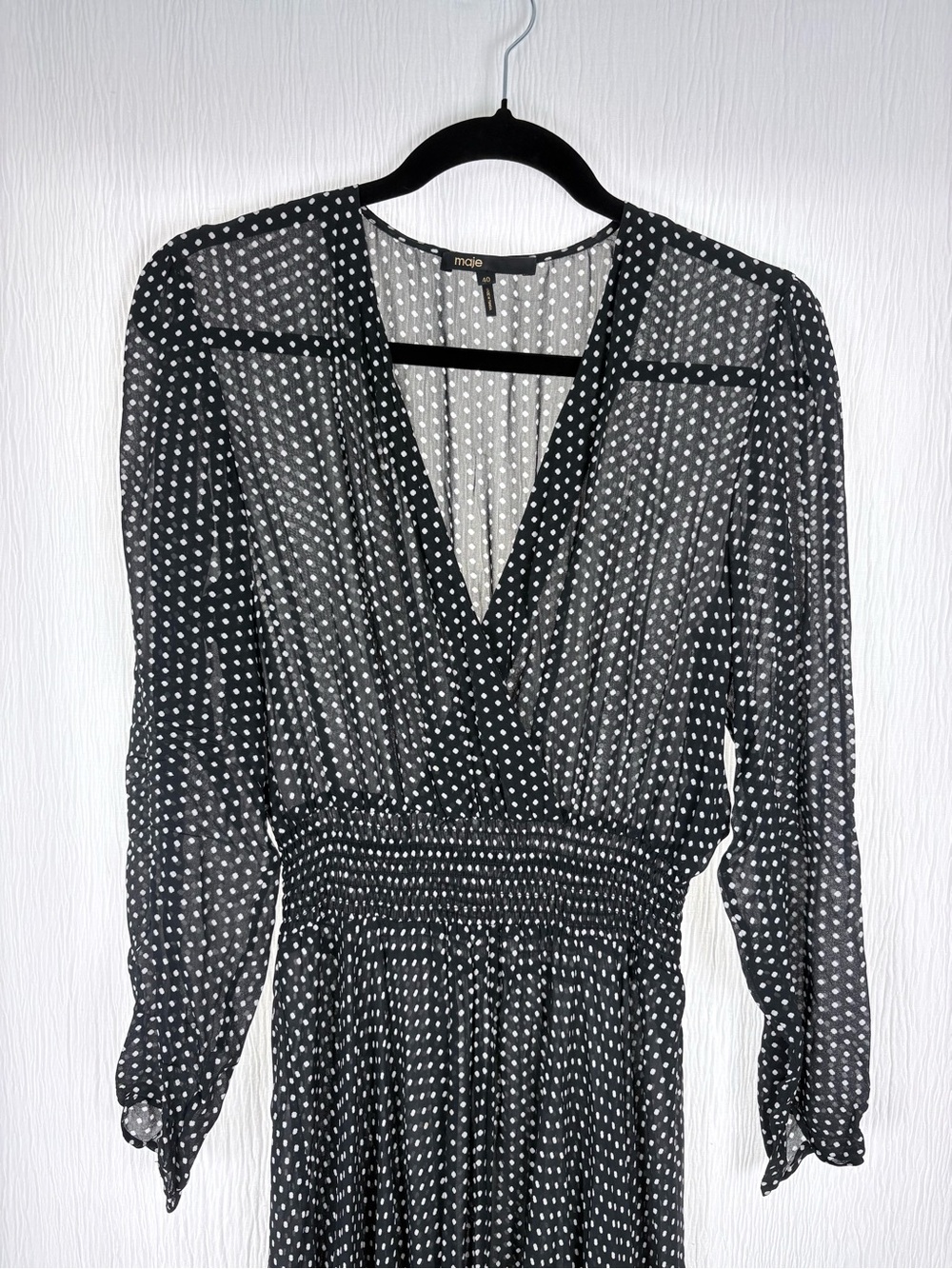 Maje Polka Dot Crepe de Chine Midi Dress, Size FR 40/ US 8 - Picture 4 of 11